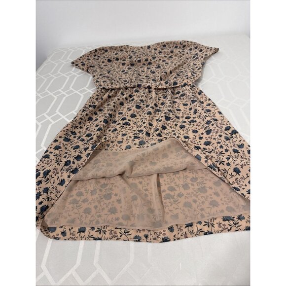 LOFT Maxi Women's Size LG Tan Blue Floral V Neck Spring With tie Belt & pockets - Picture 5 of 16